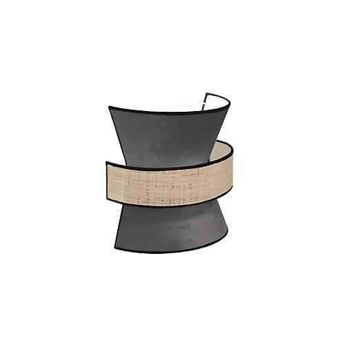 Wandleuchte Gatsby, Samt/Rattan, anthrazit, B 300 x T 300 x H 150 mm, 2 x E27, meet by paperflow