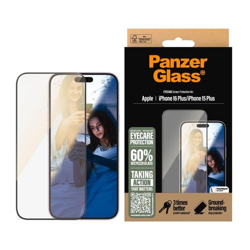 PanzerGlass Displayschutzglas »EyeCare Screen Protection«, für Apple iPhone 16 Plus-Apple iPhone 15 Plus, Displayschutzfolie, Schutzfolie, Bildschirmschutz, kratz- & stossfest