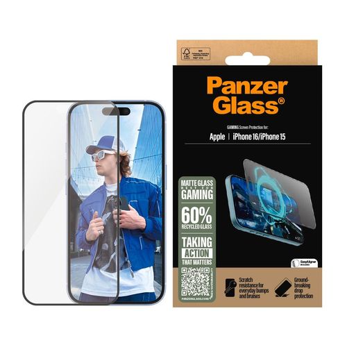PanzerGlass Displayschutzglas »Gaming Screen Protection«, für Apple iPhone 16-Apple iPhone 15, Displayschutzfolie, Schutzfolie, Bildschirmschutz, kratz- & stossfest