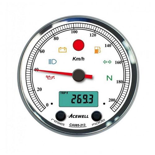 Multifunktionelles Digitalinstru. mit Zeiger für Tachometer 210 Km/h, GH-chrom, ZB-weiß