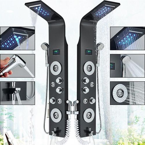 Edelstahl schwarz Duschpaneel LED Duschset Regenbrause Duscharmatur Duschsäule
