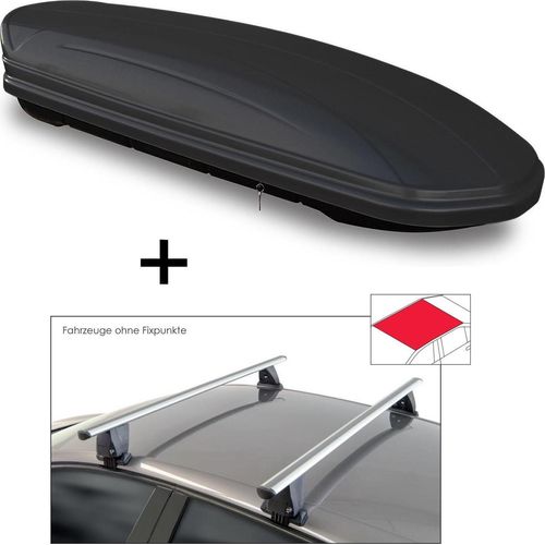 Dachbox VDPMAA460 460 Liter schwarz matt abschließbar + Dachträger VDP Delta kompatibel mit für Kia Rio (YB) Hatchback (5 Türer) ab 2017