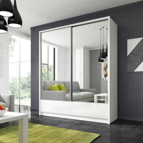 Spiegelschrank Lara II 2-türig Kleiderschrank mit Spiegel Garderobe im modernes Stil, Farbe: Weiß, Breite: 180 cm