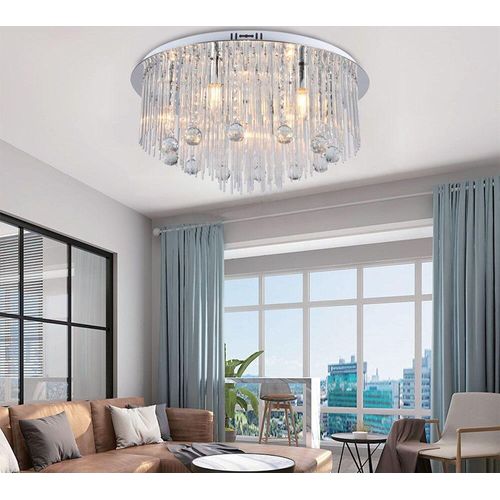 Deckenlampe, Kristallglas, Metall, Chrom, 9xE14, H 60 cm