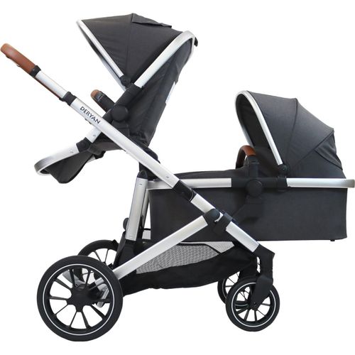 DERYAN Evy V2 Kinderwagen 2in1 - Duo Kinderwagen - Erweiterbar mit Kinderwagenaufsatz und Sitz - Grau
