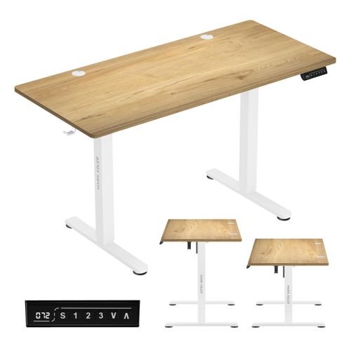 MARK ADLER Leader 7.0 | Höhenverstellbarer Schreibtisch Elektrisch Bürotisch Stehtisch | 120x60 cm | 3 Memory-Steuerung | Memoboard | Weiß Eiche