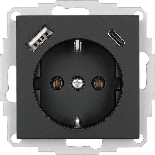 Kombi-Steckdose, 1 x USB-A + 1 x USB-C, K55® BBblack®, schwarz matt