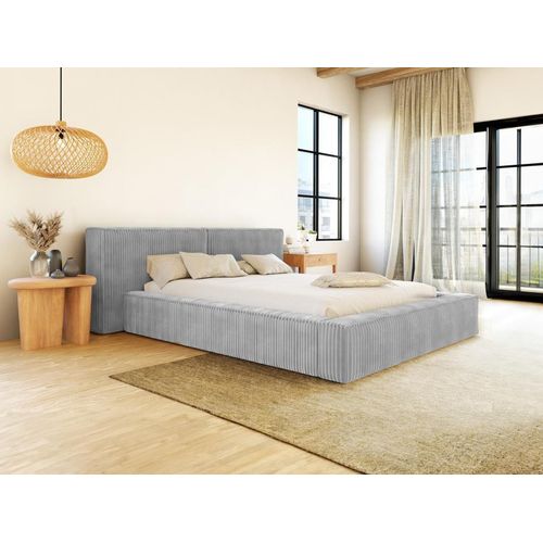 Bett mit Bettkasten - 180 x 200 cm - Grob gerippter Cord - Hellgrau - TIMANO von Pascal Morabito