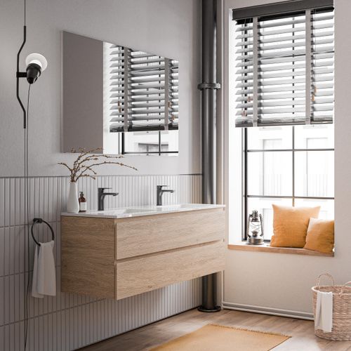 Unterschrank AVA 140 cm mit Keramik Waschbecken - Farbe wählbar, Farbe Badmöbel:Beton