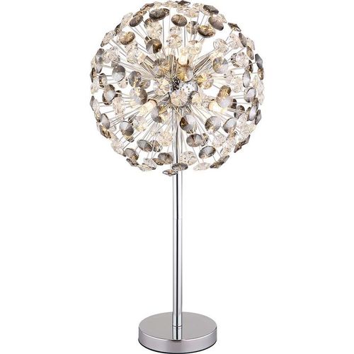 LED Tischleuchte, 8-Flammig, Kristalle, rauch klar, H 65 cm