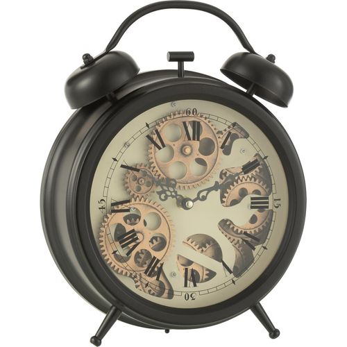 Manahee Design | Uhr Wecker Römische Ziffern Zahnräder Metall Schwarz 26x34x8 cm | 1,375 kg