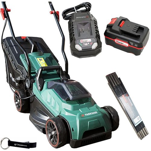 PARKSIDE® 20V Akku Rasenmäher PARM 20 (inkl 4Ah Akku) mit Zollstock + Schlüsselanhänger im HEADNMORE® Bundle