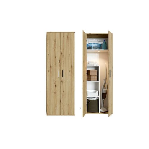 Utility-Schrank 60 cm | Weiß | Vorratsschrank für Staubsauger, Mopps & Reinigungsmittel | 176 cm hoch – Laminierte 16 mm Platte, Mattes - Craft