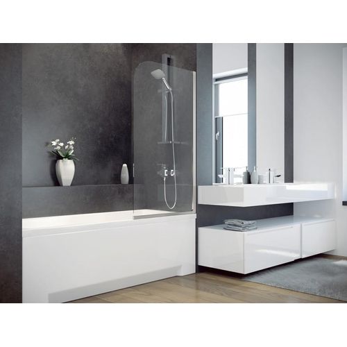 Badewanne MODERN 140x70 mit Füßen, mit Siphon und Schürze (1x kurz, 1x lang - zwei Seiten) mit Dushwand- 140x70 chrom