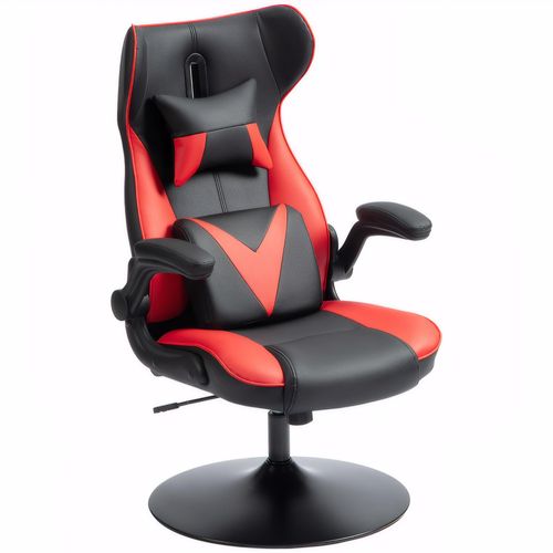 Gaming Stuhl Mit Wippenfunktion, Ergonomischer Computerstuhl, Drehbarer Schreibtischstuhl Mit Lendenkissen Rot Schwarz