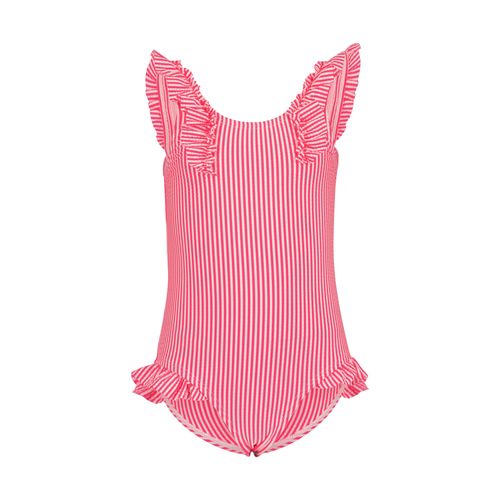 Badeanzug BLUE SEVEN, Mädchen, Gr. 92 (98), N-Gr, pink (pink orig), Rippware, Polyester, gestreift, modisch, Badeanzüge, mit tollen Rüschenvolants