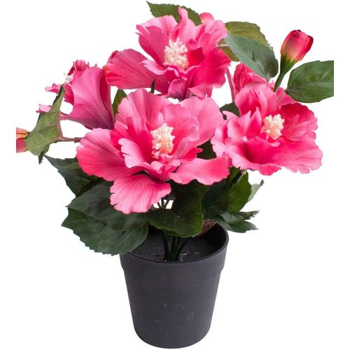 Kunstblume BOTANIC-HAUS "Hibiskus im Topf", pink, B:20cm H:27cm T:20cm Ø:20cm, Kunststoff, Kunstpflanzen
