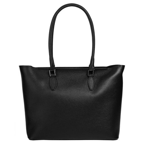Shopper CLUTY, Damen, Gr. B/H/T: 40cm x 30cm x 12cm onesize, schwarz, Leder, leicht glänzend, unifarben, Taschen, echt Leder, Made in Italy