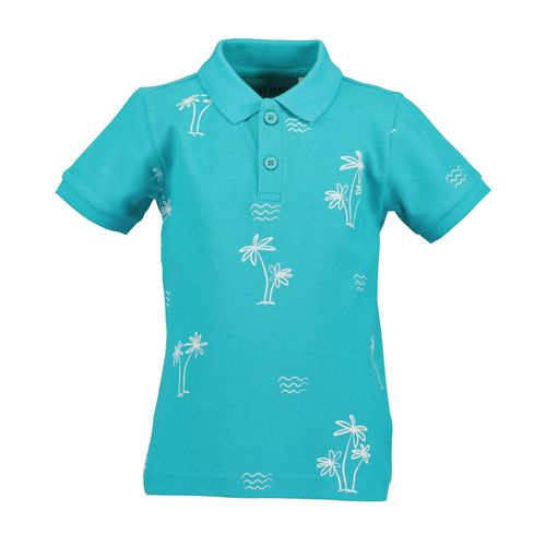 Poloshirt BLUE SEVEN, Jungen, Gr. 92, lagune palme orig, Single Jersey, Obermaterial: 100% Baumwolle, bedruckt, modisch, regular fit, Kurzarm, Shirts