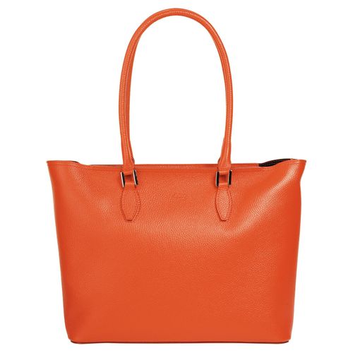 Shopper CLUTY, Damen, Gr. B/H/T: 40cm x 30cm x 12cm onesize, orange, Leder, leicht glänzend, unifarben, Taschen, echt Leder, Made in Italy