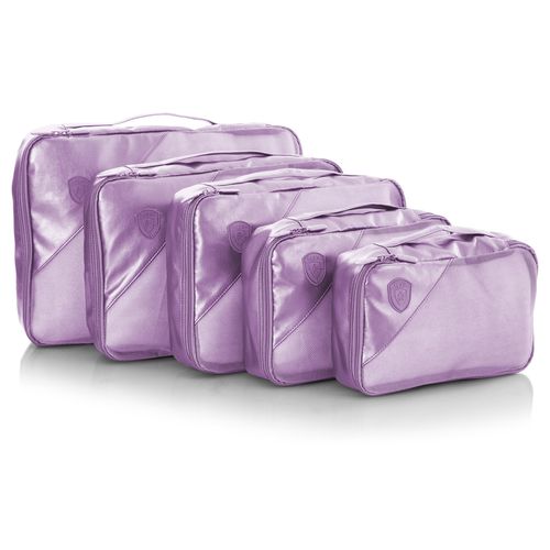 Kofferorganizer HEYS "Metallic Packing Cube", Gr. B/H/T: 37cm x 48cm x 8cm, lila, Polyurethan (PU), unifarben, metallic, Taschen, Heys x Joachim Llambi Gepäckwürfel Packwürfel Kleidertasche