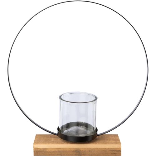 Teelichthalter CREATIV DECO, schwarz, B:35,00cm H:39,00cm T:8,00cm, Metall, Kerzenhalter, auf edlem Holzfuß, Höhe ca. 39 cm