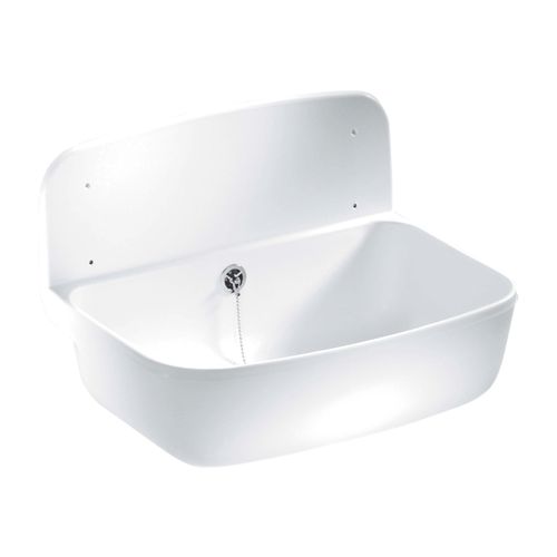 Waschbecken CORNAT, weiß, B:49,5cm T:34,5cm, Kunststoff, Waschtische, Wandausgussbecken mit Überlauf, Breite 49,5 cm