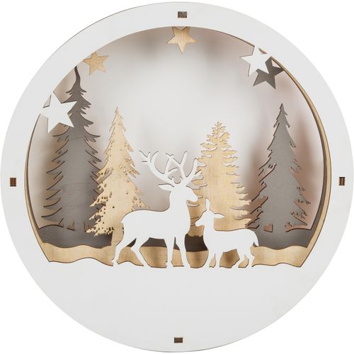 Weihnachtsszene "Weihnachtsdeko", weiß, B:6cm H:29,5cm T:29,5cm, Holzwerkstoff, MYFLAIR MÖBEL & ACCESSOIRES, Weihnachtsdörfer, Weihnachtsbeleuchtung, Winterszenerie, mit LED Beleuchtung, Höhe ca. 29 cm