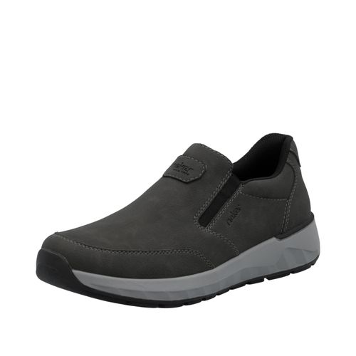 Slipper RIEKER, Herren, Gr. 41, grau, Lederimitat, unifarben, sportlich, Schuhe, Schlupfschuh, Halbschuh, Slip-on Sneaker mit Ziernähte