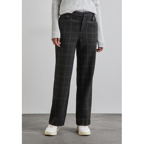 Stoffhose STREET ONE, Damen, Gr. 40, Länge 30, schwarz, Stoff, 55% Polyester, 42% Viskose, 3% Elasthan, kariert, casual, normal normal, Hosen, High Waist