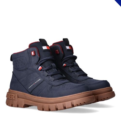 Schnürboots TOMMY HILFIGER, Kinder, Gr. 31, blau, Synthetik, Polyester, modisch, Schuhe, Chunky Boots, Winterboots mit Blockabsatz
