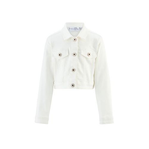 Jeansjacke HAPPY GIRLS, Mädchen, Gr. 152, beige (ecru), Denim/Jeans, Twill, Web, Obermaterial: 98% Baumwolle, 2% Elasthan, unifarben, casual, regular fit taillenbedeckt, Langarm 1-Knopf-Manschette mit Schlitz, Jacken, mit tollen Blütenstickereien