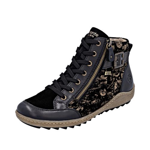 Schnürboots REMONTE, Damen, Gr. 44, bunt (schwarz, kupferfarben), Veloursleder, Glattleder, Basic, Schuhe, Winterboots, Stiefelette, Casual Boots, wasserabweisende TEX-Membran