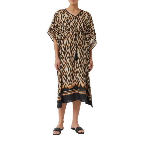 Blusenponcho COMMA, Damen, Gr. L (40), grau (grau, schwarz), Web, Obermaterial: 84% Viskose, 16% Polyamid, bedruckt, regular fit kniebedeckend, V-Ausschnitt, Blusen, mit All-Over Print