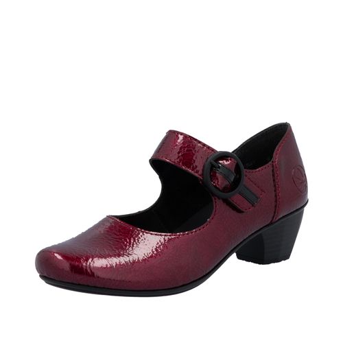 Spangenpumps RIEKER, Damen, Gr. 38, rot (dunkelrot), Lacklederimitat, glänzend, elegant, Schuhe, Riemchenpumps, Festtagsschuh, Trichterabsatz, mit weicher Innensohle