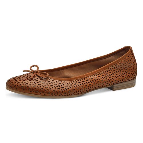 Ballerina TAMARIS, Damen, Gr. 37 (4,5), braun (braun, strukturiert), Leder, klassisch, Schuhe, Businessschuh, Halbschuh, Schlupfschuh mit hübscher Zierschleife