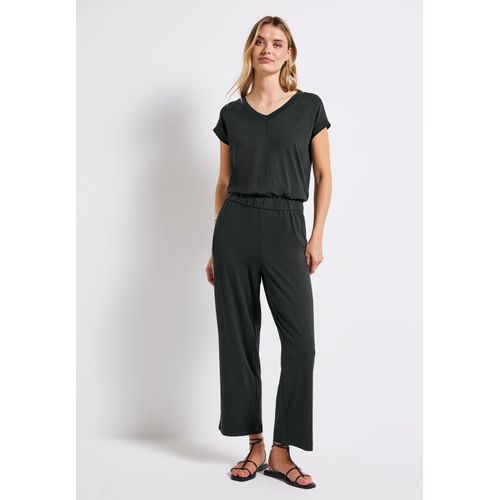 Overall STREET ONE, Damen, Gr. 36, EURO-Größen, pine grove grün, Stoff, 95% Viskose, 5% Elasthan, unifarben, casual, lässig geschnitten normal, V-Ausschnitt, ohne Ärmel abgesteppt, Overalls, in Unifarbe
