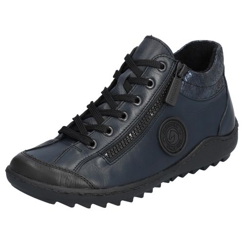 Schnürboots REMONTE, Damen, Gr. 40, schwarz (dunkelblau, schwarz), Leder, Lederimitat, sportlich, Schuhe, Flats, Komfortschuh, Boots mit seitlichem Reißverschluss