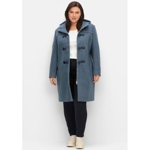 Dufflecoat SHEEGO, Damen, Gr. 54, blau (taubenblau), 90% Polyester, 10% Wolle, Mäntel