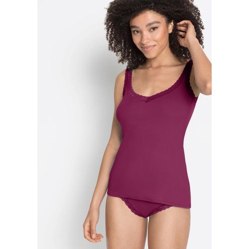 Unterhemd S.OLIVER, Damen, Gr. 32/34, N-Gr, rot (bordeaux), Feinripp, Obermaterial: 95% Baumwolle, 5% Elasthan. Spitze: 90% Polyamid, 10% Elasthan, unifarben, casual, V-Ausschnitt, ärmellos, Unterhemden, aus Feinripp, Unterziehshirt aus einer Baumwollmischung