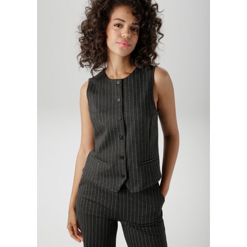 Kurzweste ANISTON CASUAL, Damen, Gr. 38, anthrazit, melliert, hellgrau, Jersey, Obermaterial: 75% Polyester, 25% Viskose, Nadelstreifen, Jacquardmuster, gemustert, klassisch, figurbetont taillenbedeckt, V-Ausschnitt, Westen, im edlen nadelstreifen-Dessin - NEUE KOLLEKTION