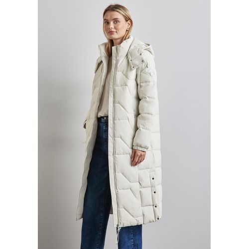 Steppjacke STREET ONE, Damen, Gr. 42, grau (frosty grau), Stoff, Obermaterial: 100% Polyester; Futter: 100% Nylon; Füllung: 100% Polyester, unifarben, casual, normal knielang, ohne Ausschnitt, Langarm Bündchen, Jacken, mit abnehmbarer Kapuze