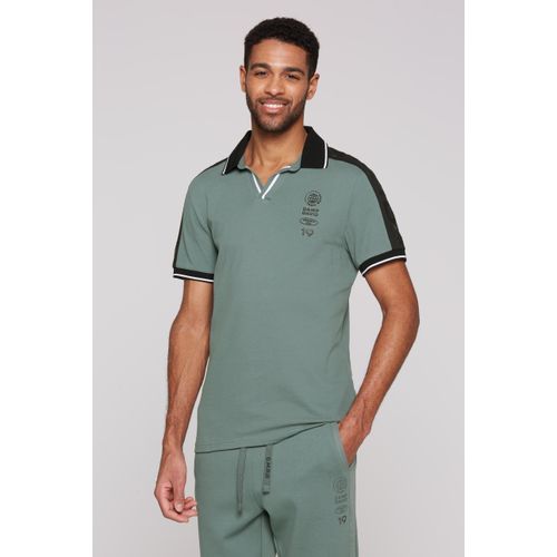 Poloshirt CAMP DAVID, Herren, Gr. S, grün (schwarz sage), Material: 97% Baumwolle, 3% Elasthan, bedruckt, casual, regular fit normal, Kurzarm eingesetzt Bündchen, Shirts, mit V-Ausschnitt