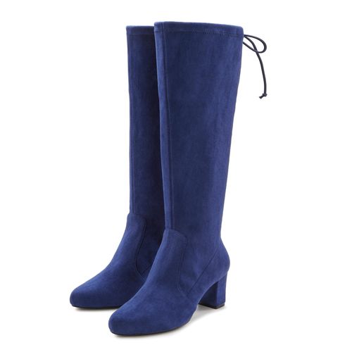 Schlupfstiefel LASCANA, Damen, Gr. 37, blau (navy), Textil, unifarben, modisch, Schuhe, Schlupfboots, Slouchy Boots, Slip-On, Stretch & Blockabsatz