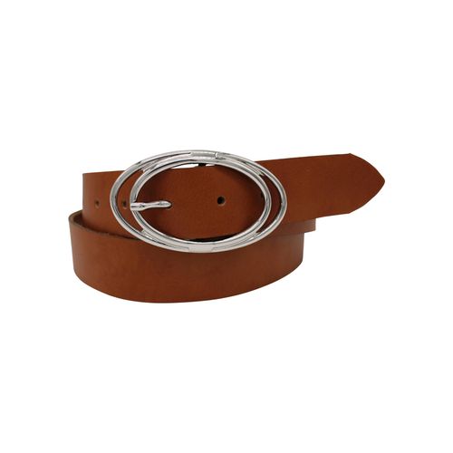 Ledergürtel ANNAMATONI, Damen, Gr. 100, braun (cognac), Leder, unifarben, feminin,klassisch,modisch, Gürtel, Ovale silberfarbene Gürtelschnalle, glänzend
