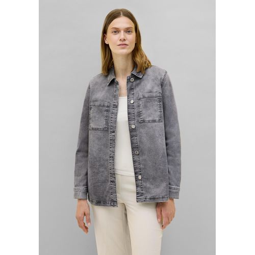 Kurzjacke CECIL, Damen, Gr. M (40), grau (mid grau random wash), Web, 77% Baumwolle, 20% Polyester, 3% Elasthan, unifarben, casual, normal normal, V-Ausschnitt, Langarm abgesteppt, Jacken, aus Baumwolle mit Stretchanteil
