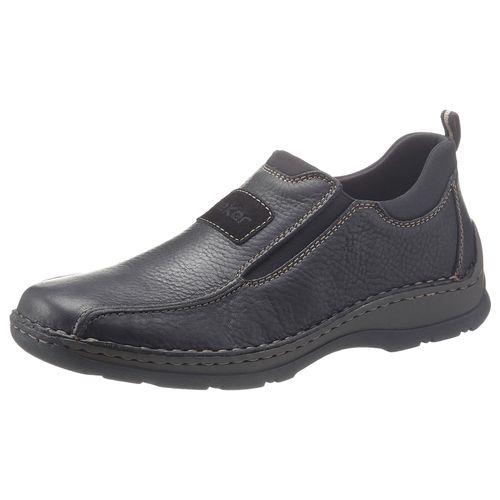 Slip-On Sneaker RIEKER, Herren, Gr. 42, schwarz, Leder, Textil, unifarben, sportlich, Schuhe, Slipper, Schlupfschuh, Halbschuh, Freizeitschuh mit Stretcheinsätze