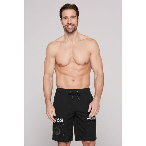 Badeshorts CAMP DAVID, Herren, Gr. M, Normalgrößen, schwarz, Polyamid, bedruckt, Badehosen, mit Einschubtaschen & Beintaschen