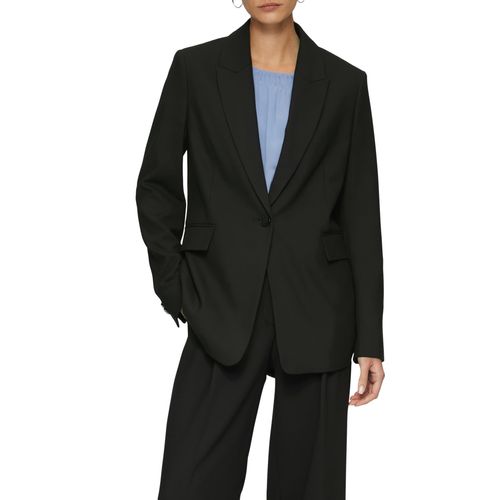 Longblazer S.OLIVER BLACK LABEL, Damen, Gr. 40, schwarz, Web, Obermaterial: 47% Polyester, 47% Viskose, 6% Elasthan. Futter: 100% Polyester, unifarben, klassisch, regular fit hüftbedeckend, Langarm mit Knöpfen, Blazer, im eleganten Look