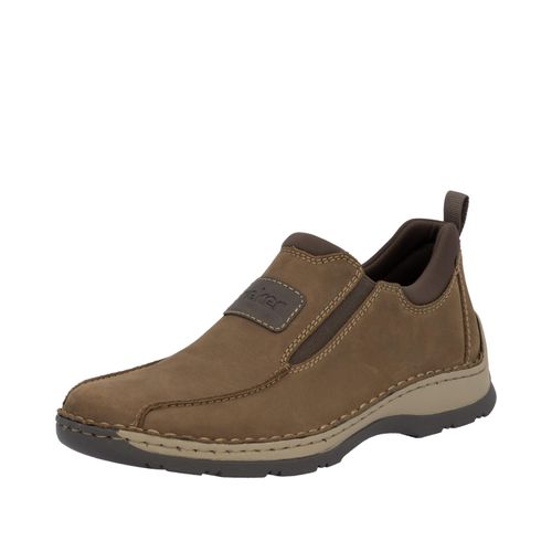 Slip-On Sneaker RIEKER, Herren, Gr. 44, braun (braun, dunkelbraun), Nubukleder, Textil, sportlich, Schuhe, Slipper, Schlupfschuh, Halbschuh, Freizeitschuh mit Stretcheinsätze